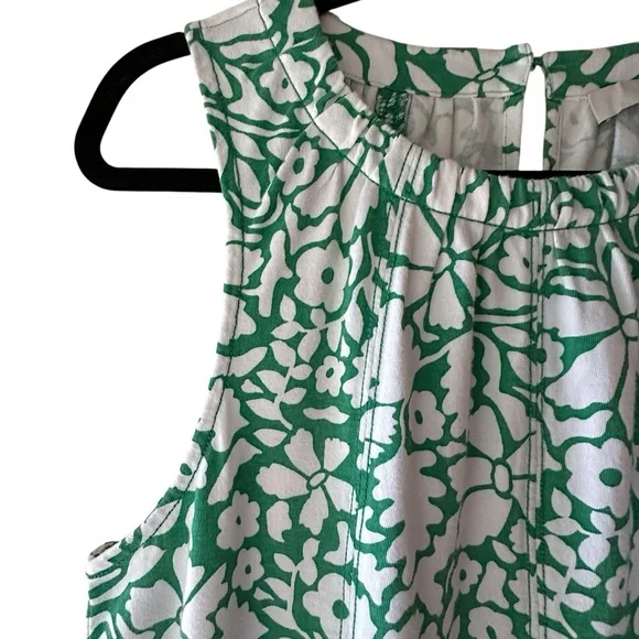 LOFT | NWOT FLORAL SEAMED MINI DRESS PURE COTTON JERSEY GREEN & WHITE | LARGE - Picture 4 of 10